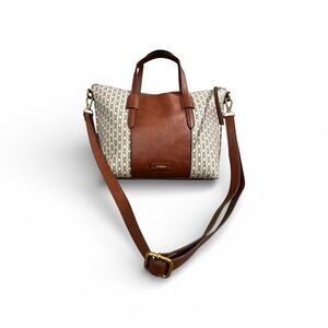 Fossil Tan and Cream Shoulder Bag